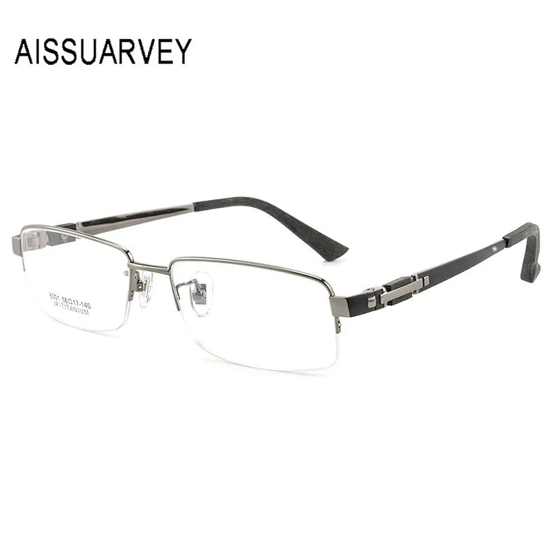 Aissuarvey Men's Eyeglasses Titanium Wooden Semi Rim As8001