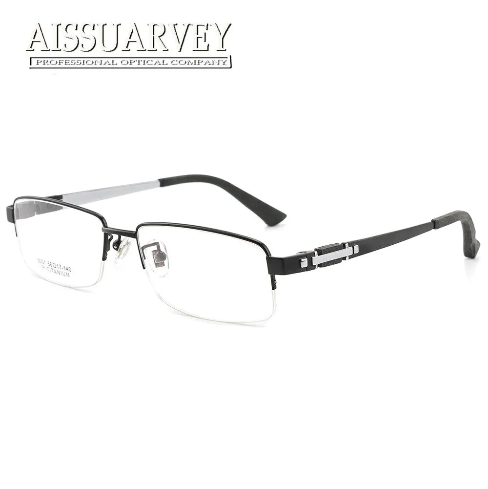 Aissuarvey Men's Eyeglasses Titanium Wooden Semi Rim As8001