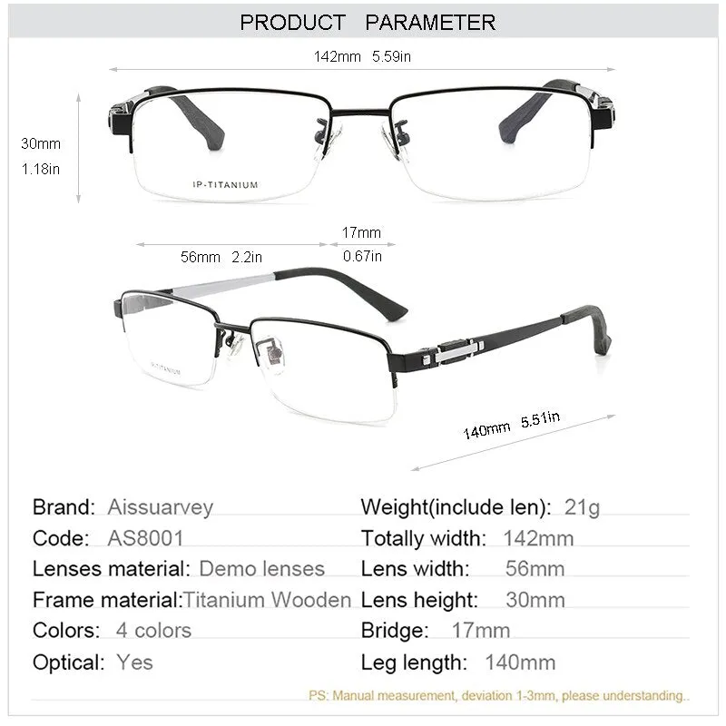 Aissuarvey Men's Eyeglasses Titanium Wooden Semi Rim As8001