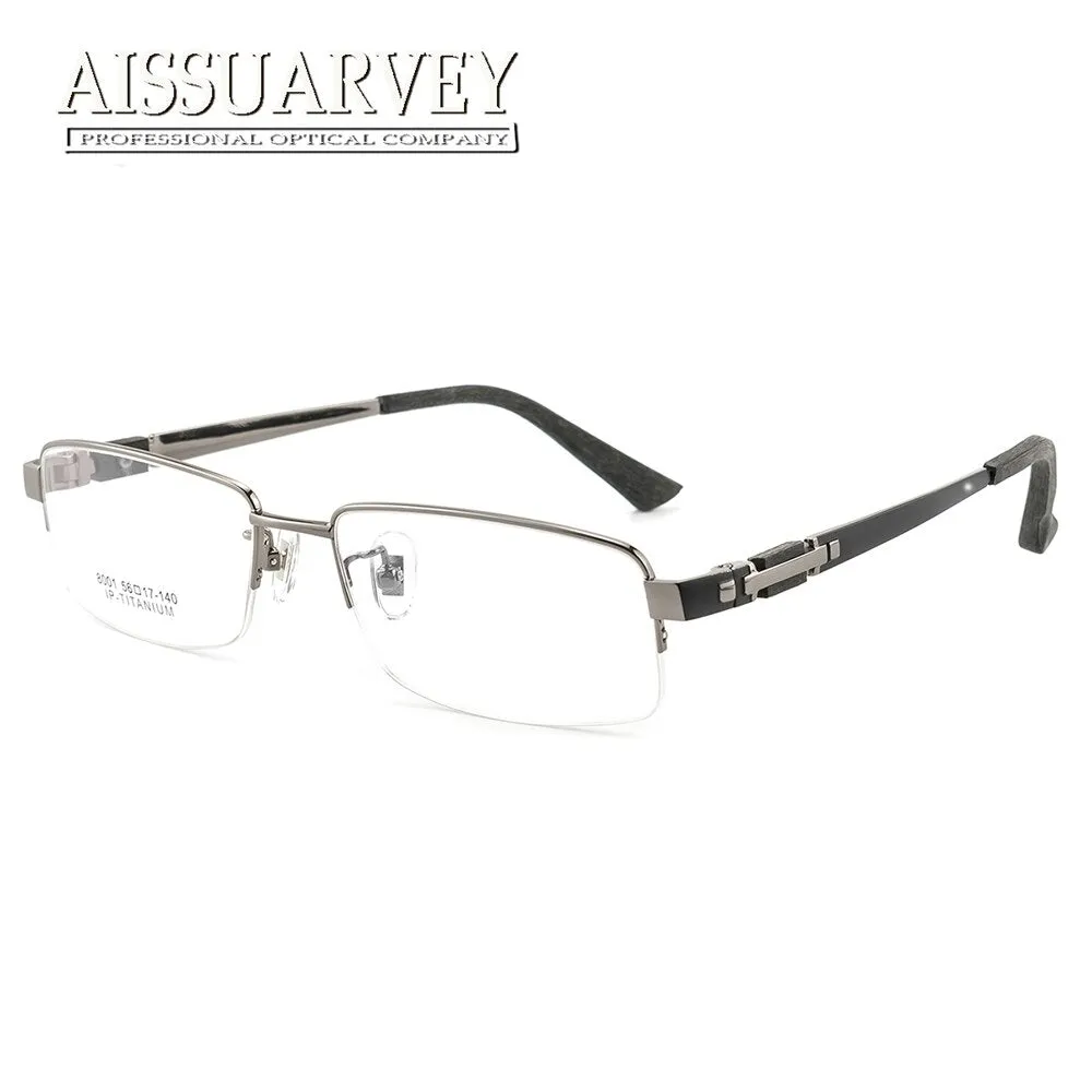 Aissuarvey Men's Eyeglasses Titanium Wooden Semi Rim As8001
