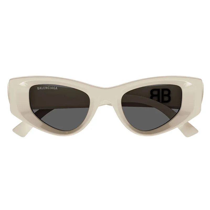 Balenciaga Cat Eye Full Rim, with a Beige frame and Grey lens.