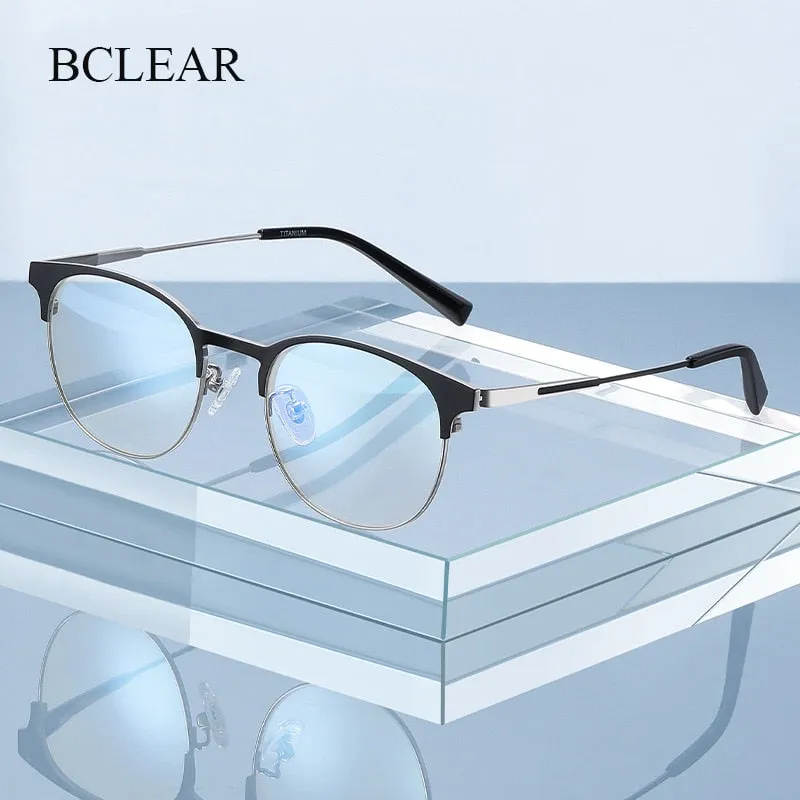 Bclear Unisex Full Rim Round Square Tr 90 Titanium Eyeglasses Wdpt906