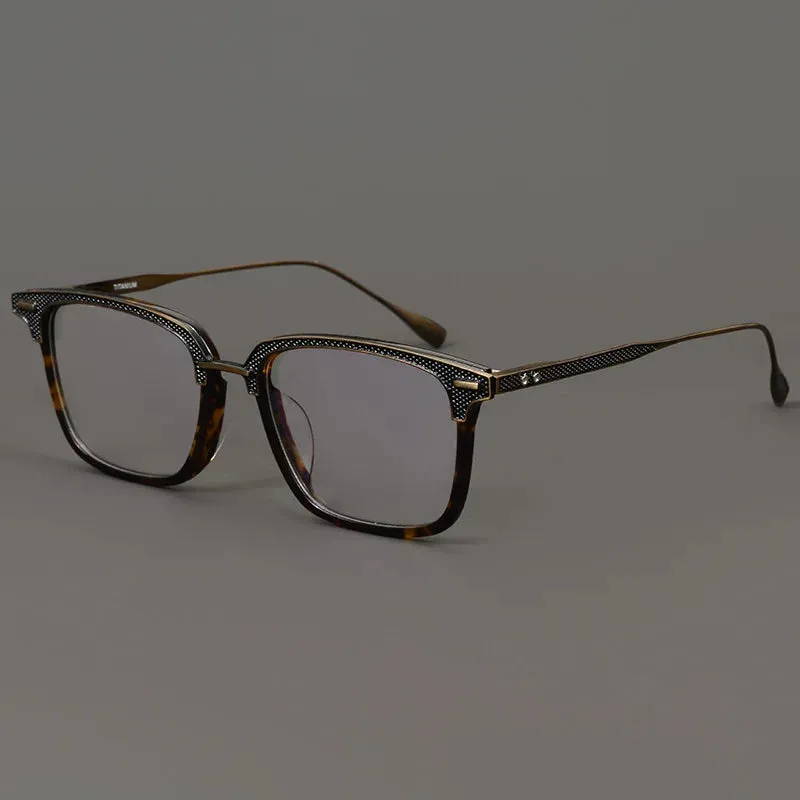 Black Mask Unisex Full Rim Titanium Rectangle Acetate Eyeglasses 2085