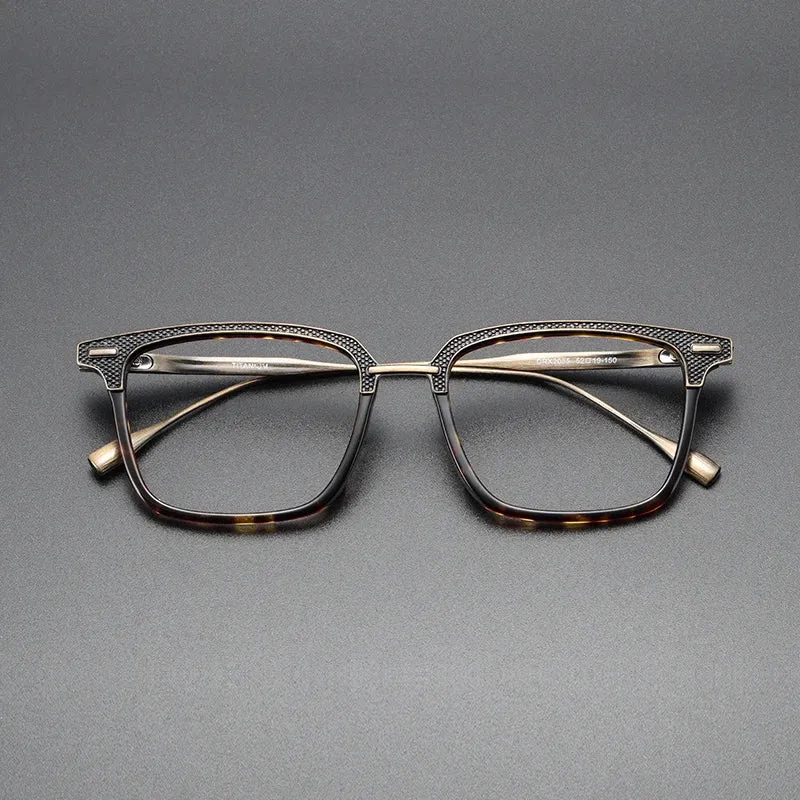 Black Mask Unisex Full Rim Titanium Rectangle Acetate Eyeglasses 2085