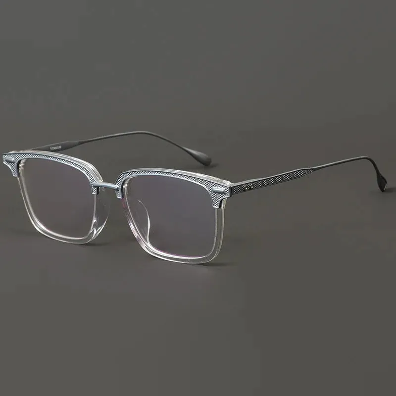 Black Mask Unisex Full Rim Titanium Rectangle Acetate Eyeglasses 2085