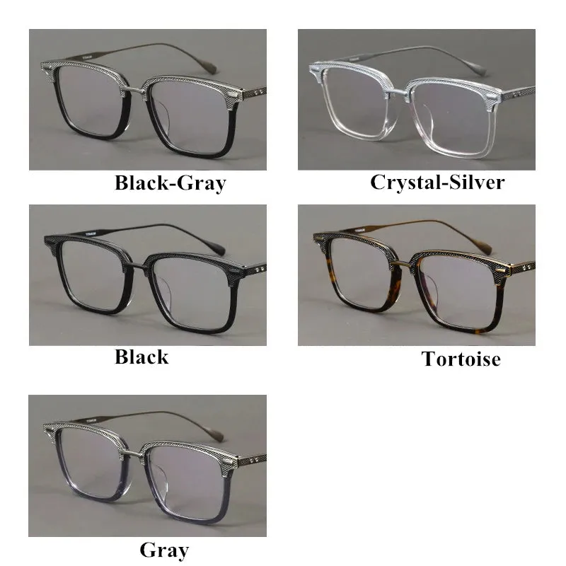 Black Mask Unisex Full Rim Titanium Rectangle Acetate Eyeglasses 2085