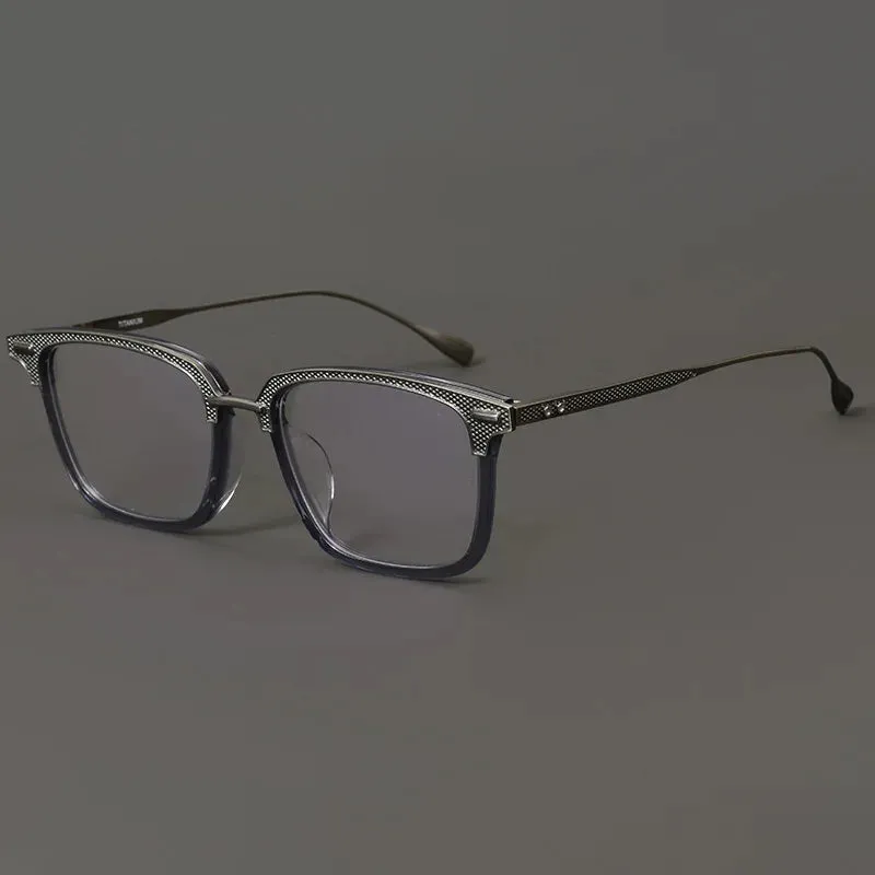 Black Mask Unisex Full Rim Titanium Rectangle Acetate Eyeglasses 2085