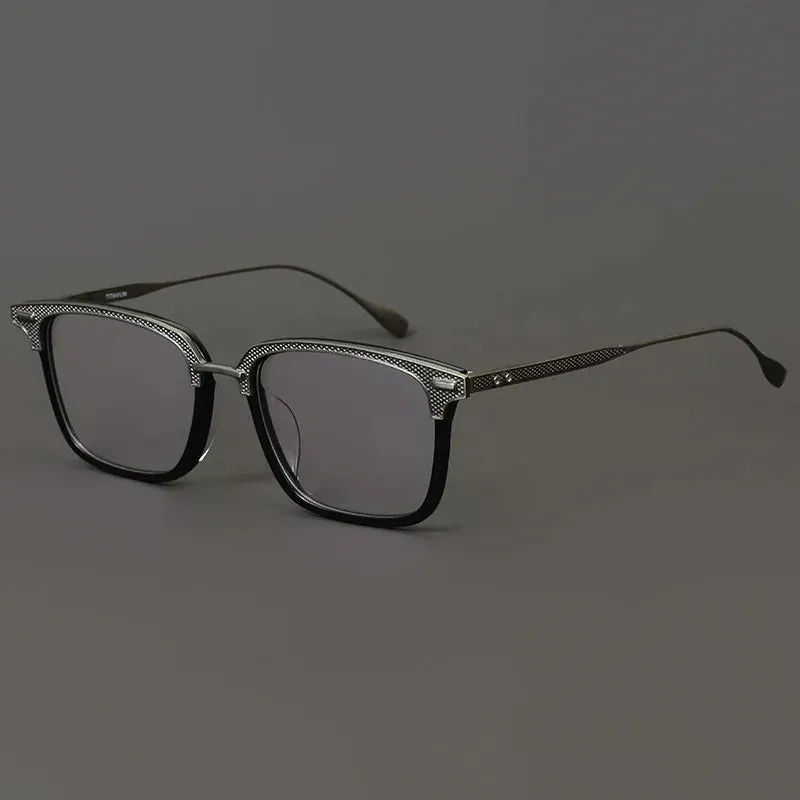 Black Mask Unisex Full Rim Titanium Rectangle Acetate Eyeglasses 2085
