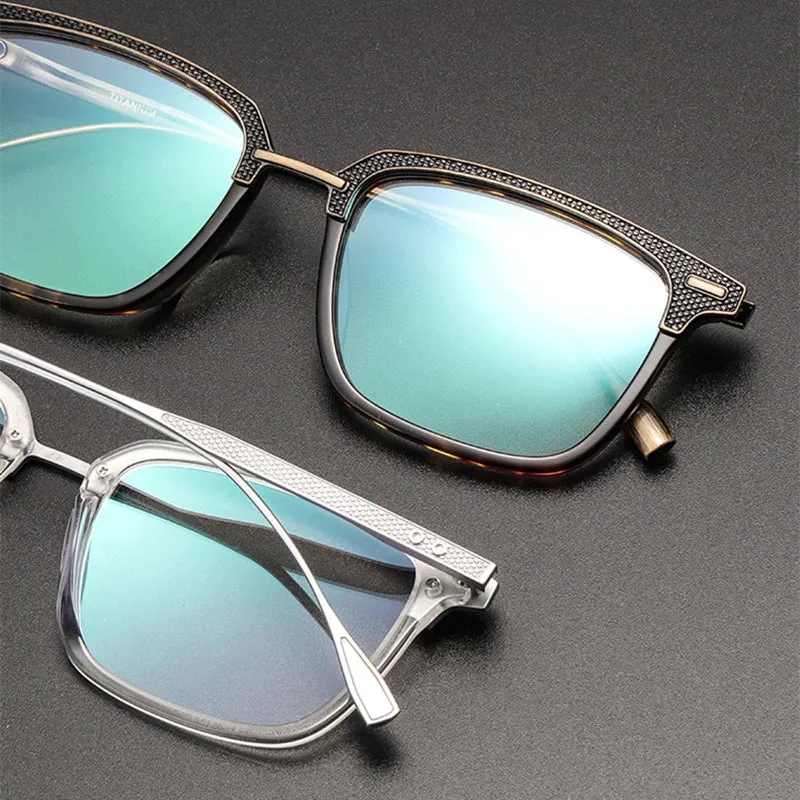 Black Mask Unisex Full Rim Titanium Rectangle Acetate Eyeglasses 2085