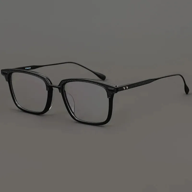 Black Mask Unisex Full Rim Titanium Rectangle Acetate Eyeglasses 2085