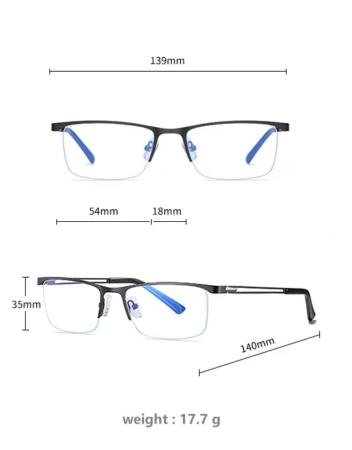 CCspace Men's Semi Rim Rectangle Alloy Frame Eyeglasses 54534