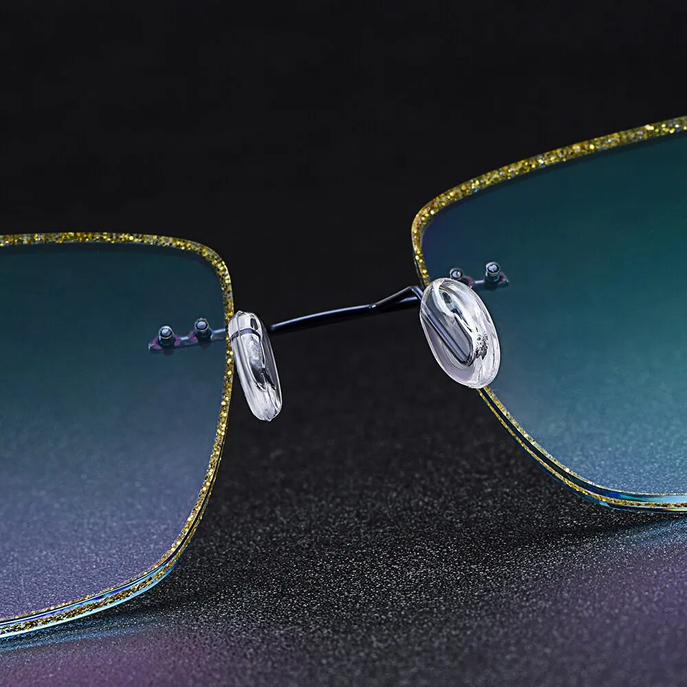 Gmei Men's Eyeglasses Titanium Alloy Rimless Gradient Blue T80894