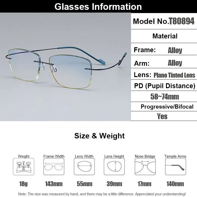 Gmei Men's Eyeglasses Titanium Alloy Rimless Gradient Blue T80894