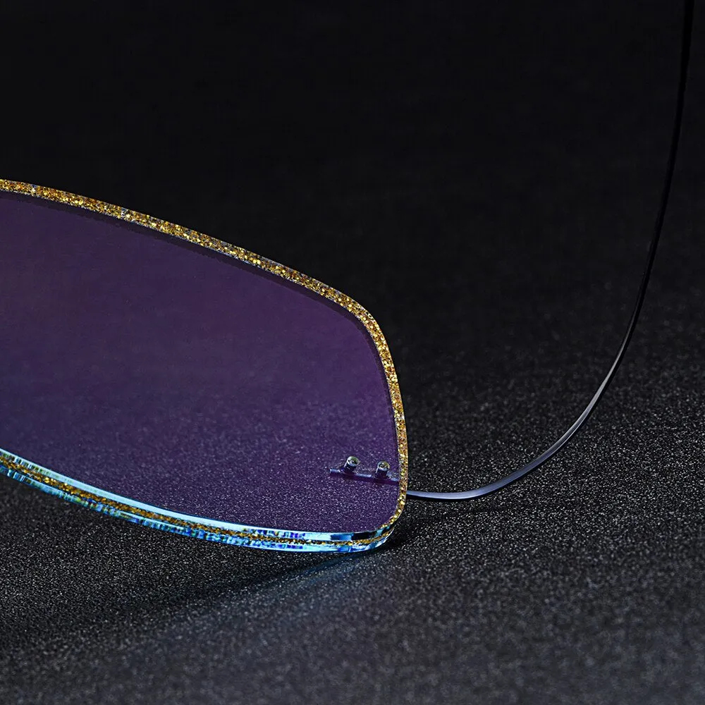 Gmei Men's Eyeglasses Titanium Alloy Rimless Gradient Blue T80894