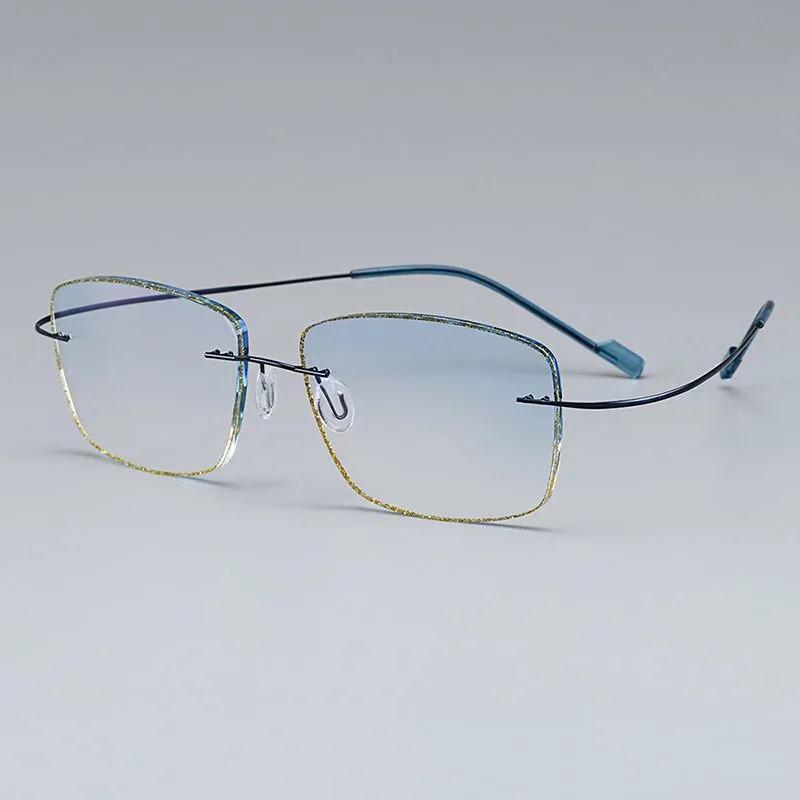 Gmei Men's Eyeglasses Titanium Alloy Rimless Gradient Blue T80894