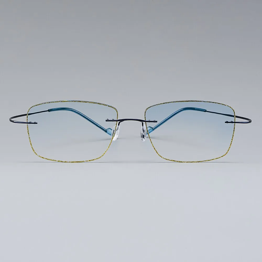 Gmei Men's Eyeglasses Titanium Alloy Rimless Gradient Blue T80894