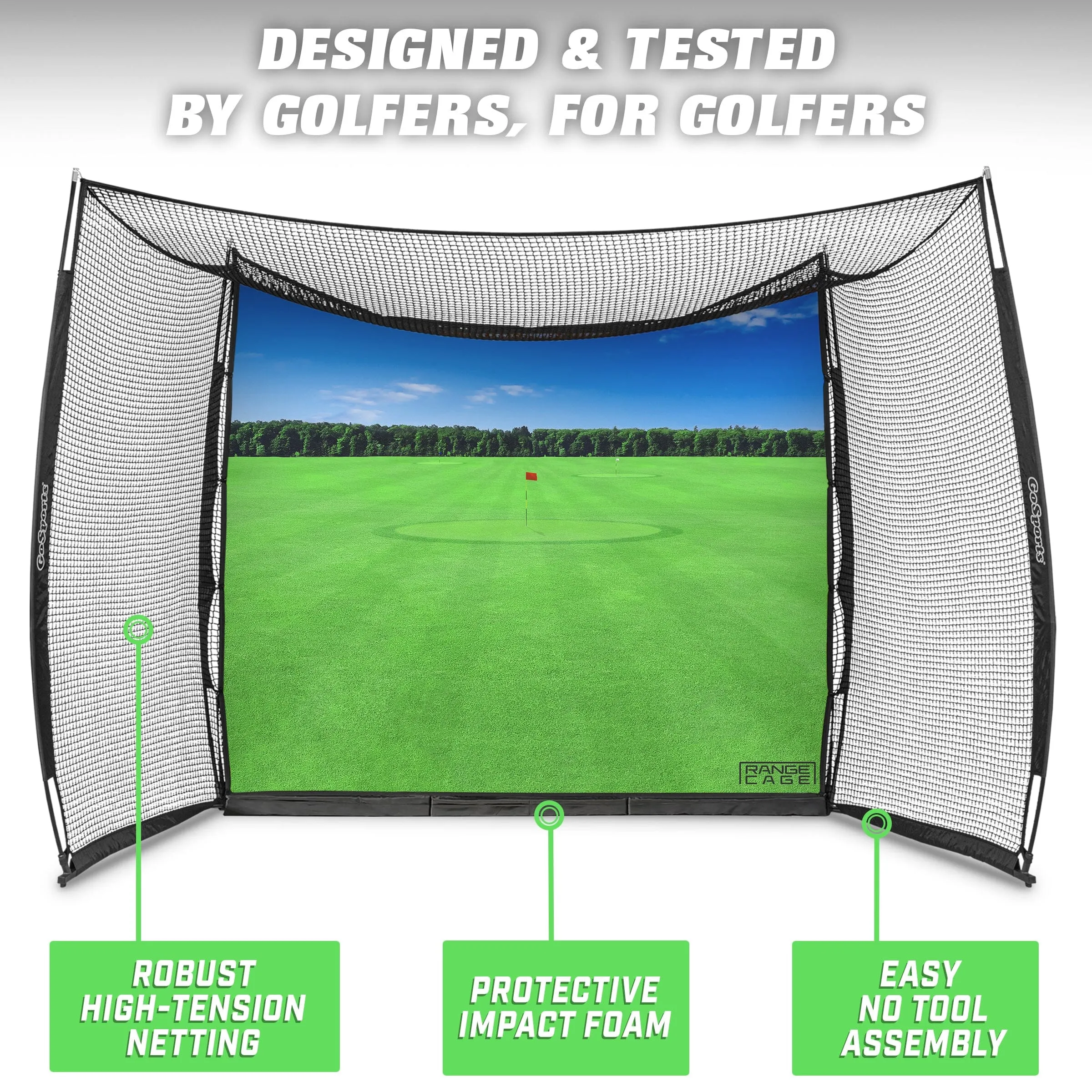 GoSports Range Cage 10 ft x 8 ft Golf Practice Hitting Net with Impact Screen