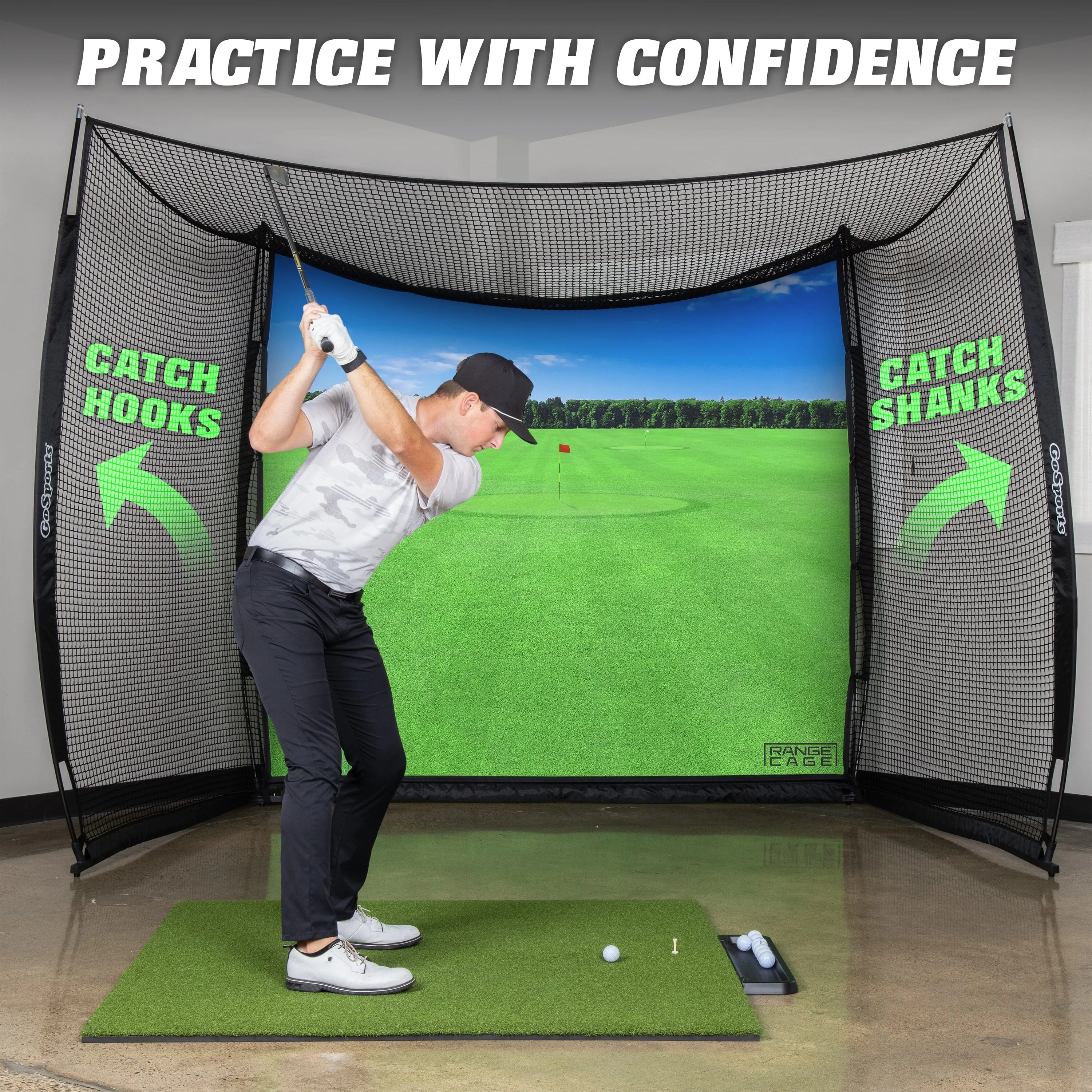 GoSports Range Cage 10 ft x 8 ft Golf Practice Hitting Net with Impact Screen