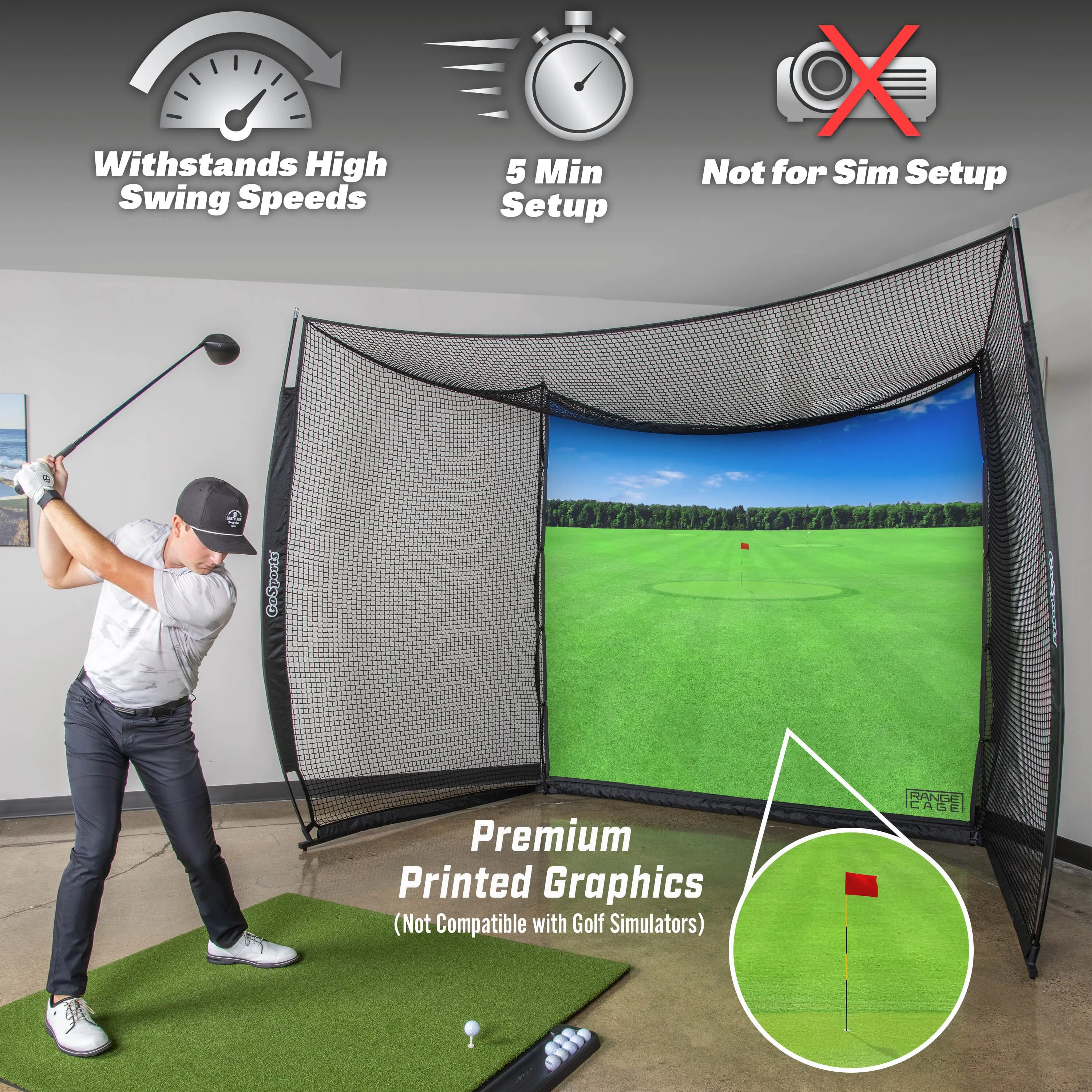 GoSports Range Cage 10 ft x 8 ft Golf Practice Hitting Net with Impact Screen