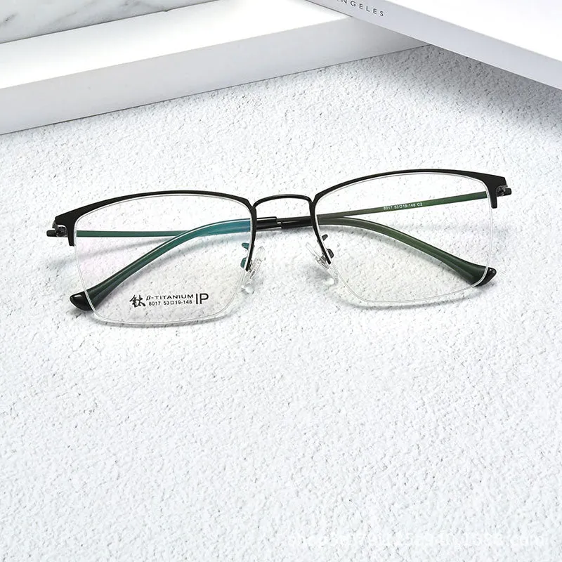 Handoer Unisex Semi Rim Square Titanium Eyeglasses 8017