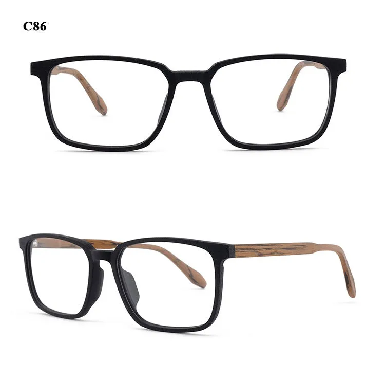 Hdcrafter Men's Full Rim Oversized Square Wood Frame Eyeglasses 1693
