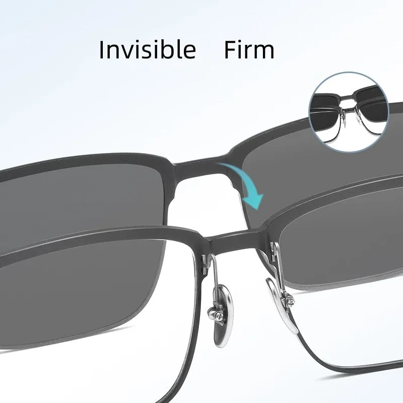 KatKani Unisex Full Rim Square Titanium Eyeglasses Clip On Polarized Sunglasses 9911