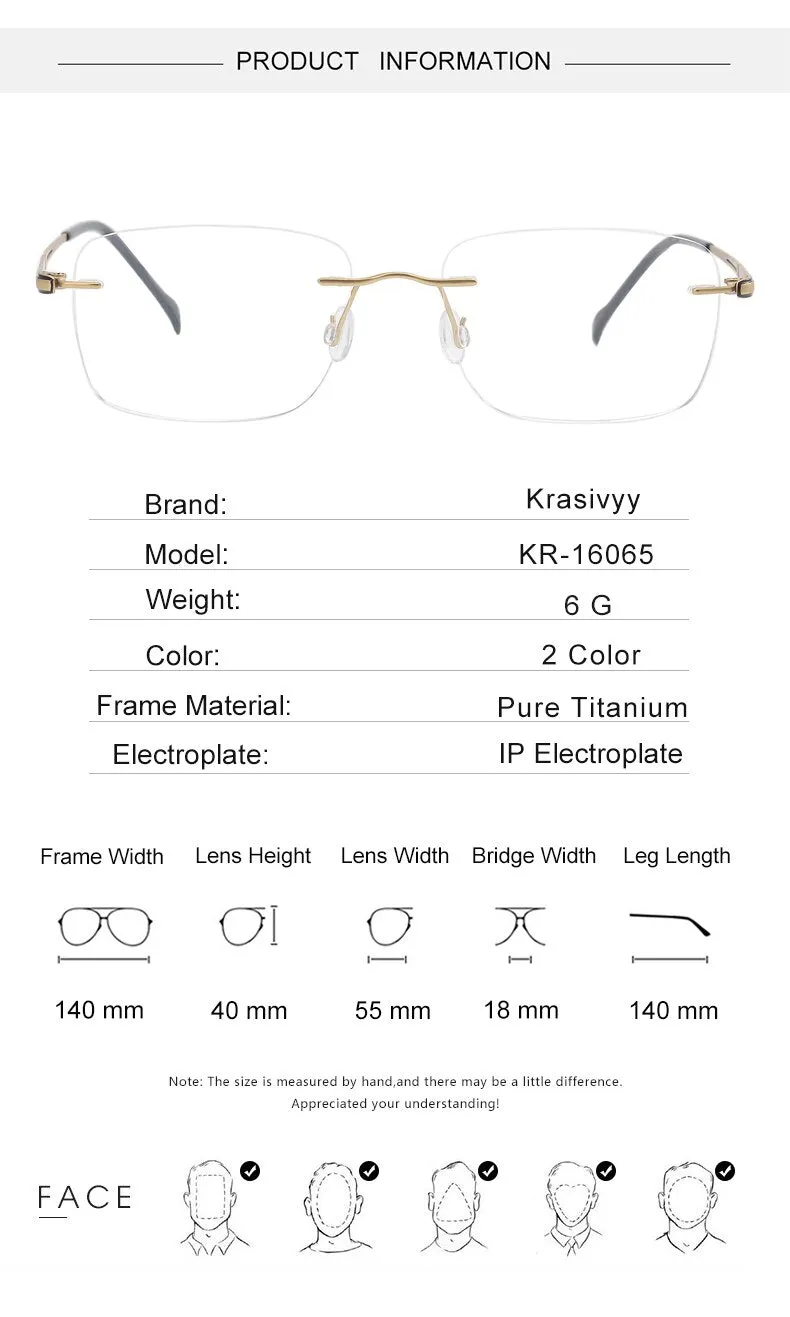 Krasivyy Unisex Rimless Square Titanium Eyeglasses Kr16065