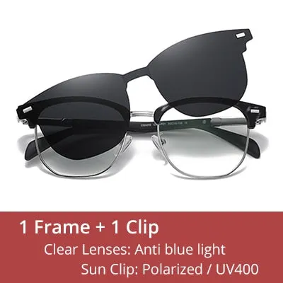 Ralferty Unisex Full Rim Square Tr 90 Alloy Eyeglasses With Clip On Sunglasses D3202