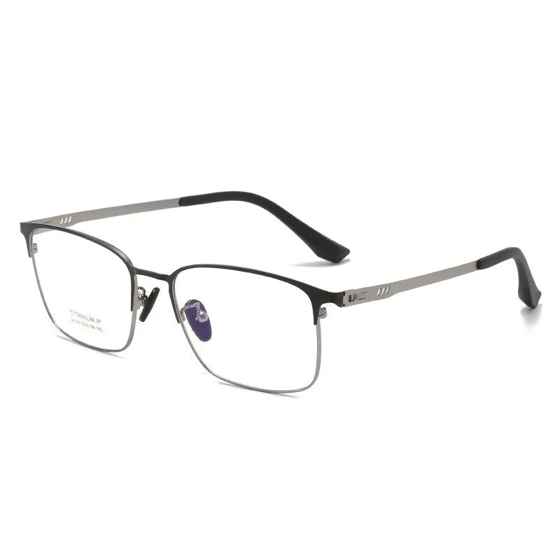 Reven Jate Men's Full Rim Square Titanium Screwless Frame Eyeglasses 6118