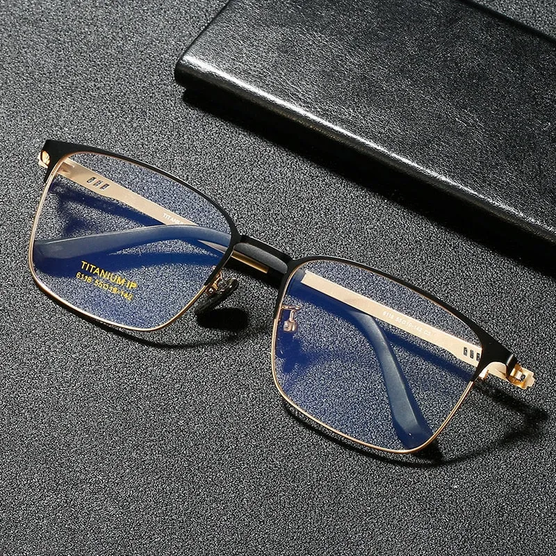 Reven Jate Men's Full Rim Square Titanium Screwless Frame Eyeglasses 6118