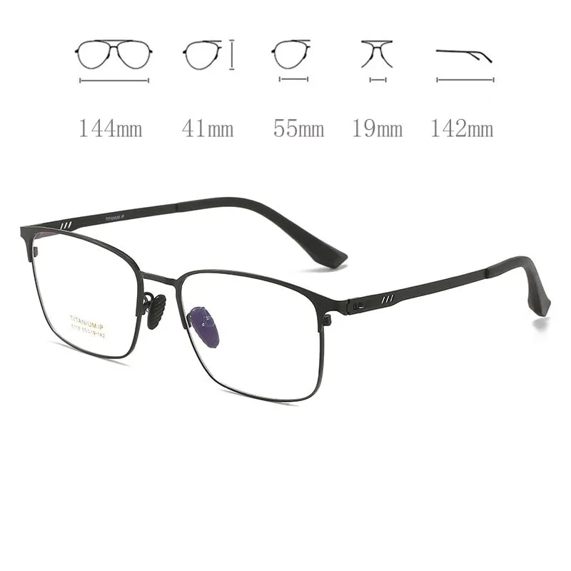 Reven Jate Men's Full Rim Square Titanium Screwless Frame Eyeglasses 6118