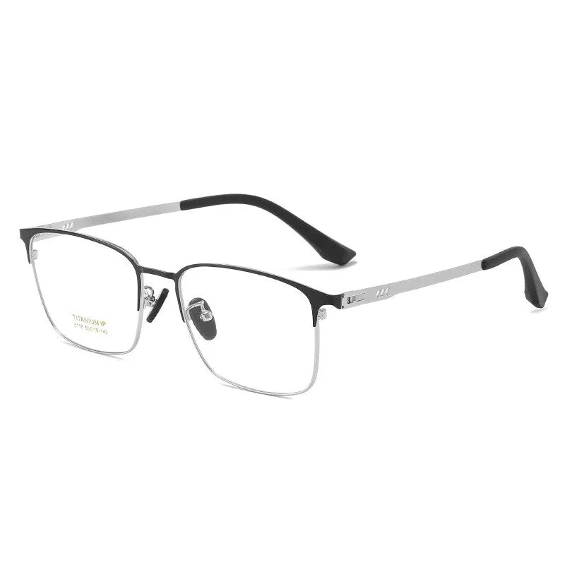 Reven Jate Men's Full Rim Square Titanium Screwless Frame Eyeglasses 6118