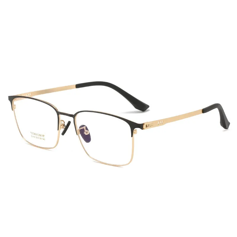 Reven Jate Men's Full Rim Square Titanium Screwless Frame Eyeglasses 6118