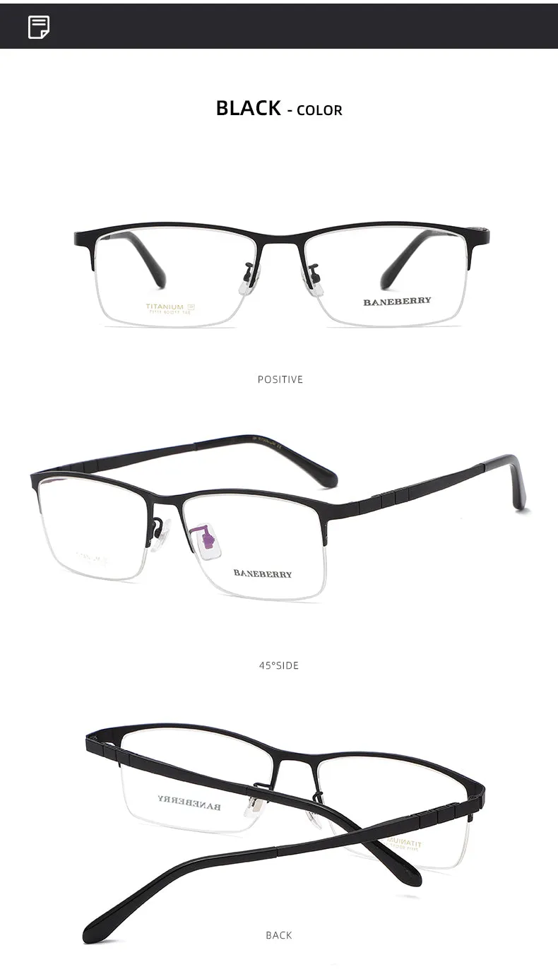 Reven Jate Unisex Semi Rim Rectangle Titanium Frame Eyeglasses 71111