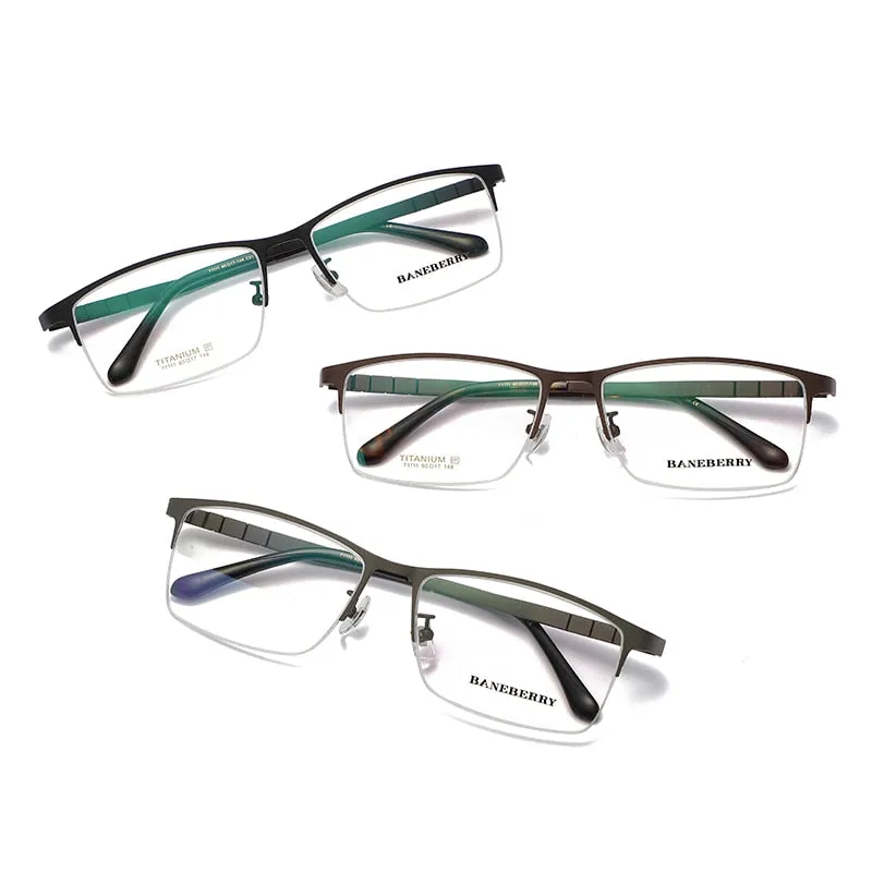Reven Jate Unisex Semi Rim Rectangle Titanium Frame Eyeglasses 71111