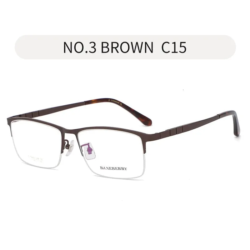 Reven Jate Unisex Semi Rim Rectangle Titanium Frame Eyeglasses 71111